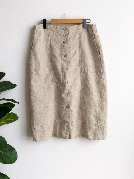 Simons Dresses & Skirts - Contemporaine By Simons Beige Button-Front Linen Midi Skirt Size 12